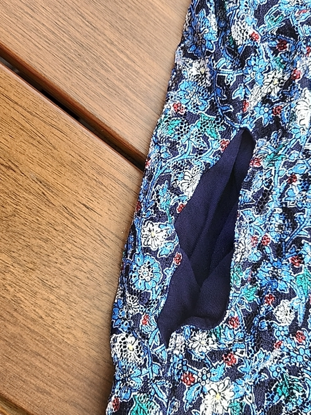 Edc Floral Blue Zip-Front Pea Coat - Picture 9 of 11